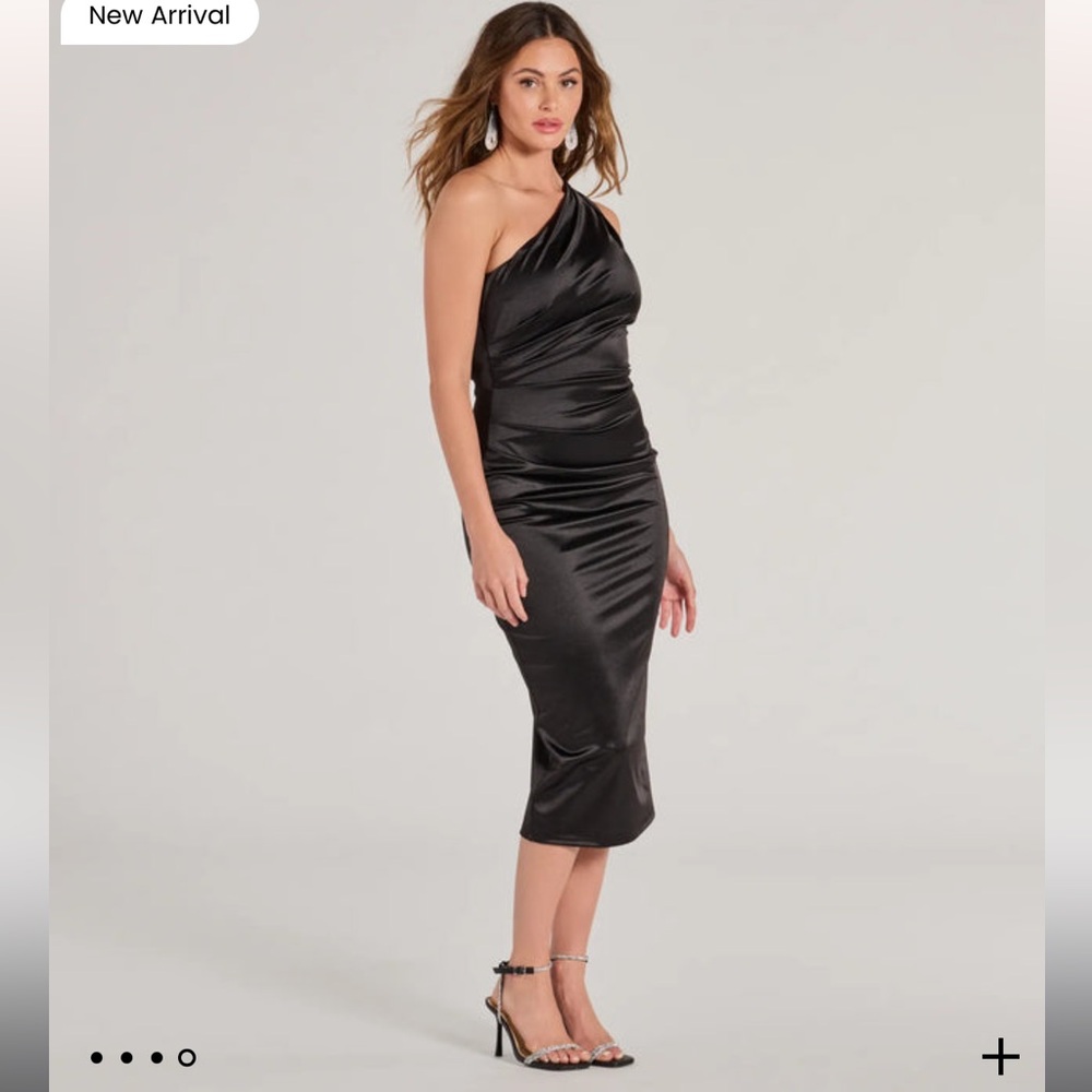 NWT Windsor Black Satin Knit Mid Length Dress